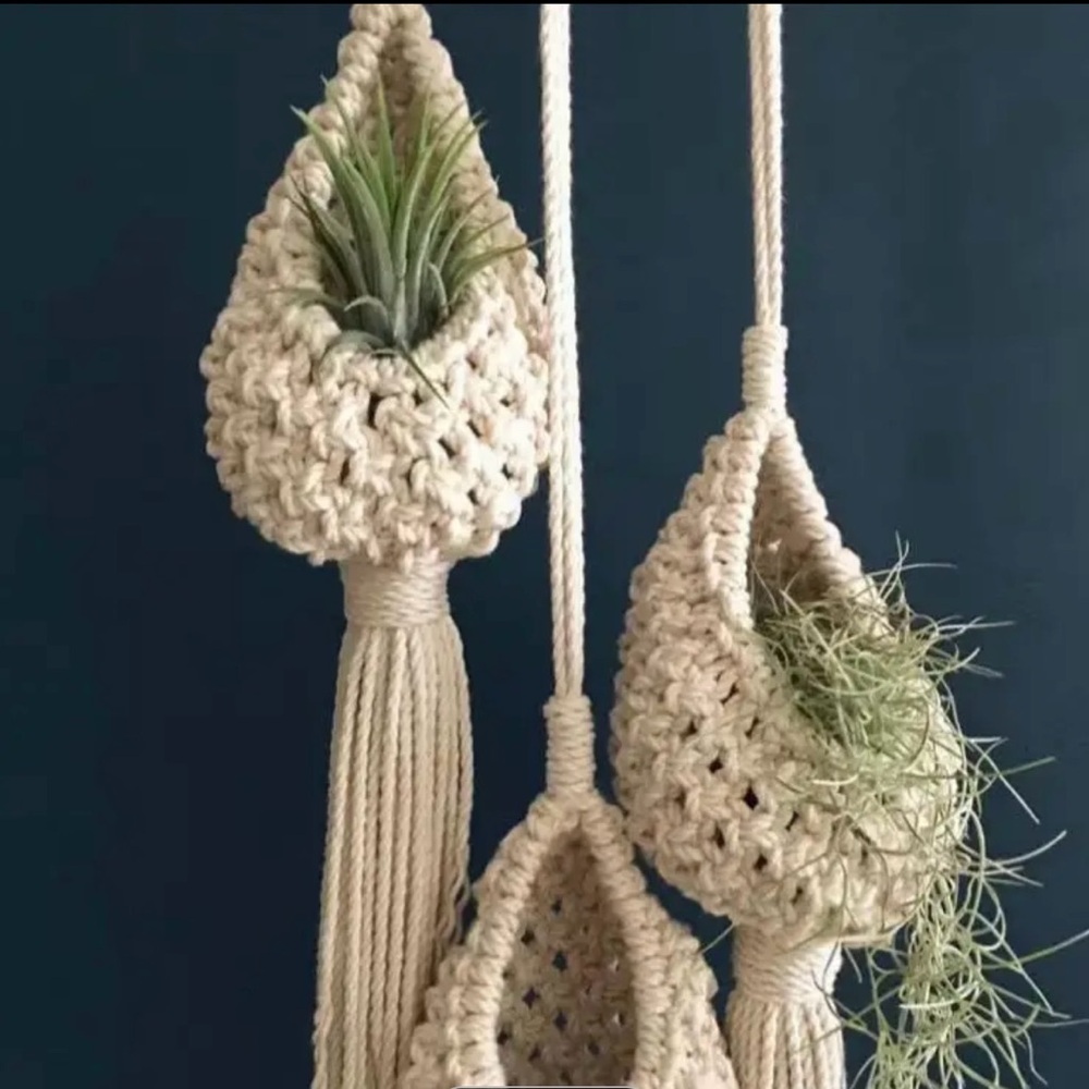 3 piece Macrame succulent and air plant holders - handmade